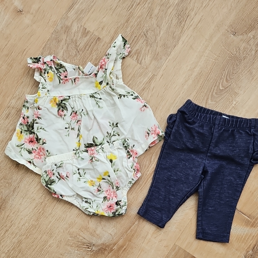 Old Navy Floral Set and Navy Jeggings Set, Size 0-3 Months